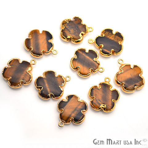 Flower Shape Gemstone Gold Edged Connector Charm (Pick Gemstone, Bail) - GemMartUSA