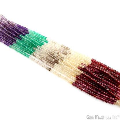 Multi Stone Rondelle Beads, 12.5 Inch Gemstone Strands, Drilled Strung Nugget Beads, Faceted Round, 3-4mm