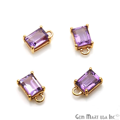 Amethyst 6x8mm Rectangle Gold Plated Prong Setting Single Bail Gemstone Connector - GemMartUSA