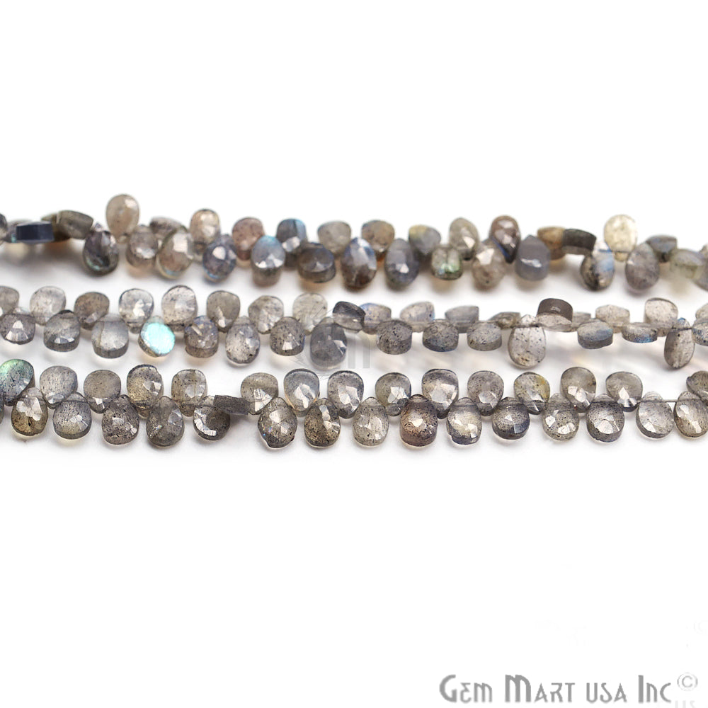 Labradorite Faceted Pears Shape Gemstone 6X4mm Beaded Handmade Silver Wire Rondelle - GemMartUSA