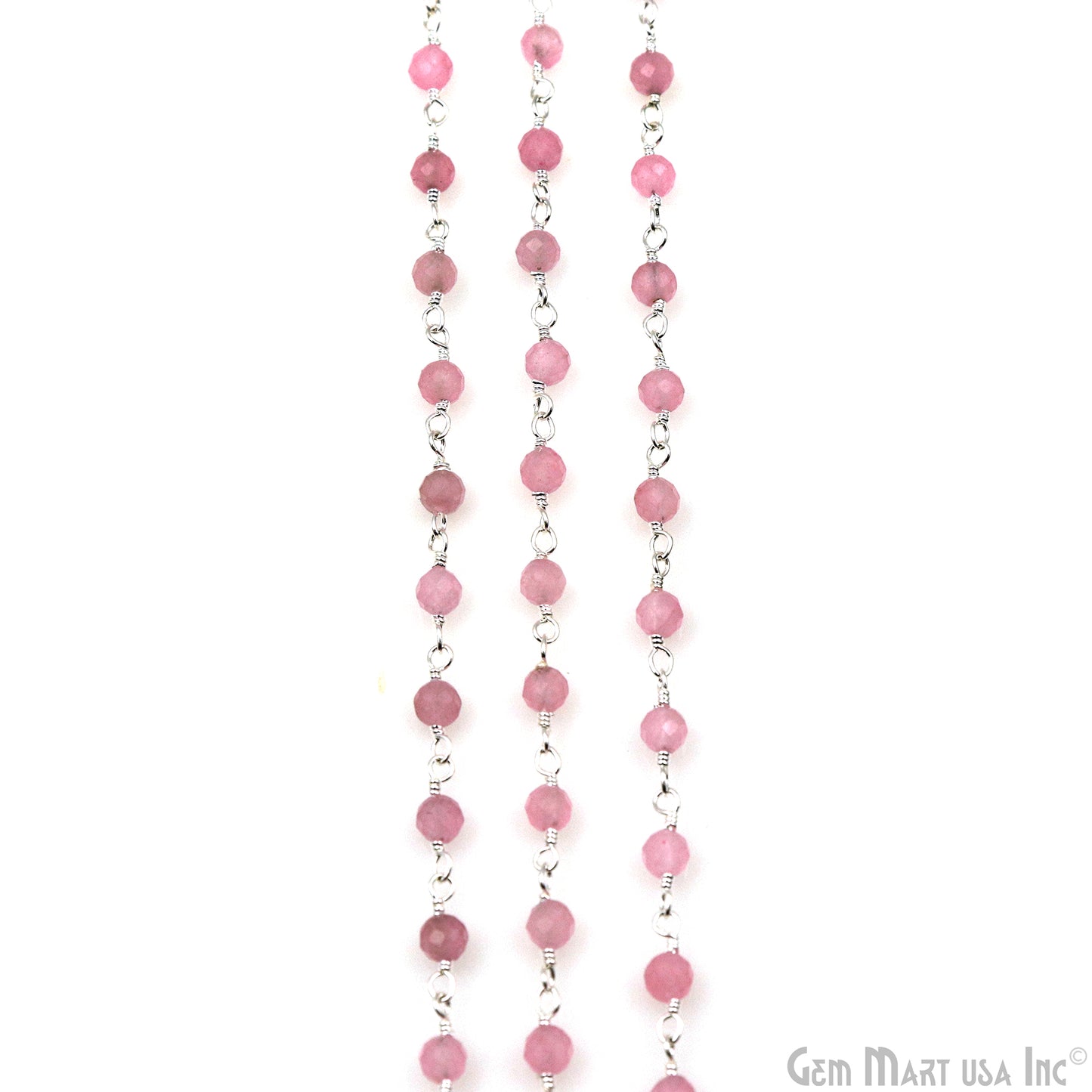 Rose Quartz Silver Plated Beaded Wire Wrapped Rosary Chain