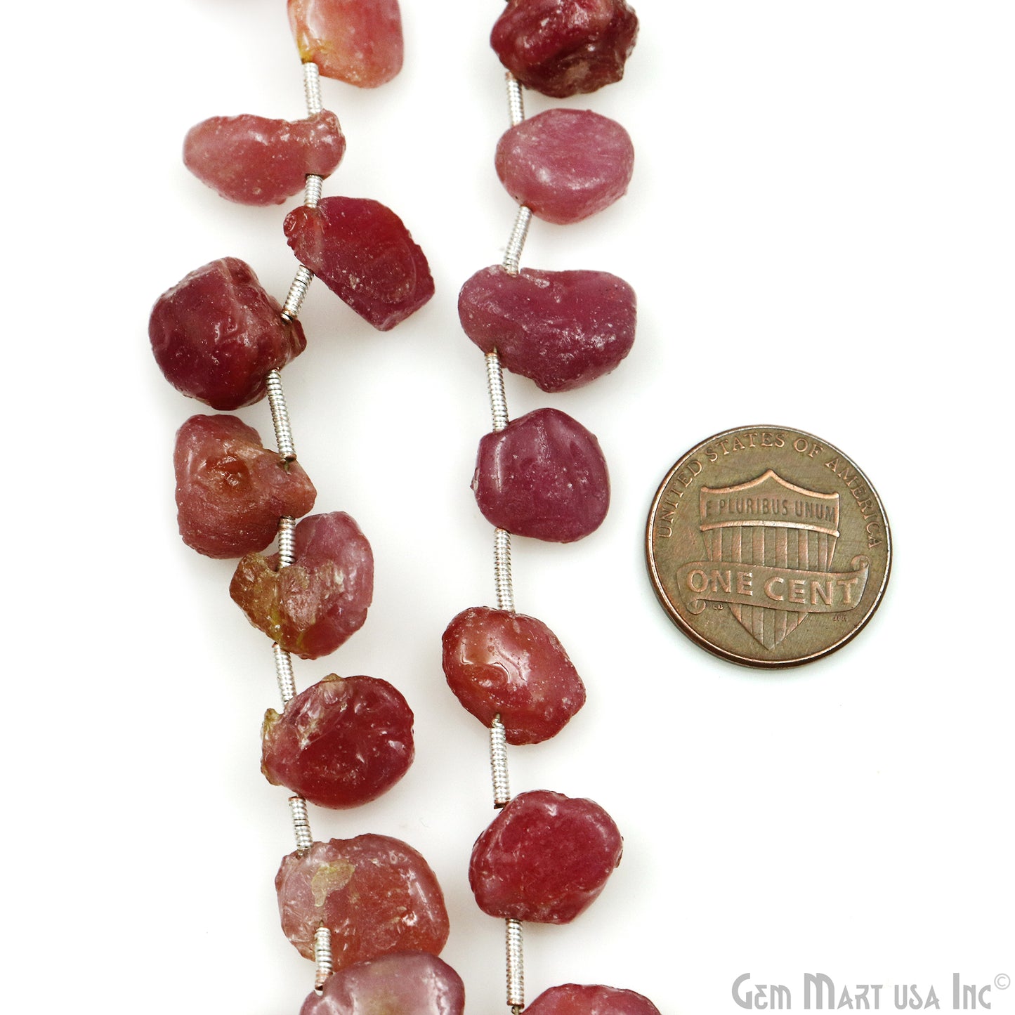 Strawberry Quartz Rough Beads, 9 Inch Gemstone Strands, Drilled Strung Briolette Beads, Free Form, 13x10mm