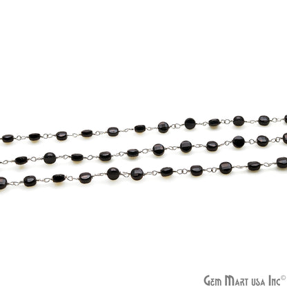 Black Spinel Faceted 3-4mm Silver Wire Wrapped Rosary Chain - GemMartUSA