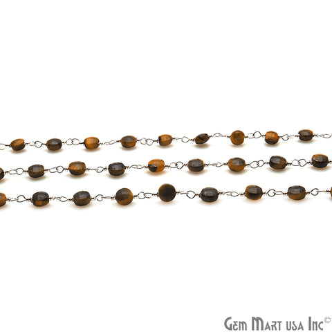 Tiger Eye Faceted 3-4mm Silver Wire Wrapped Rosary Chain - GemMartUSA