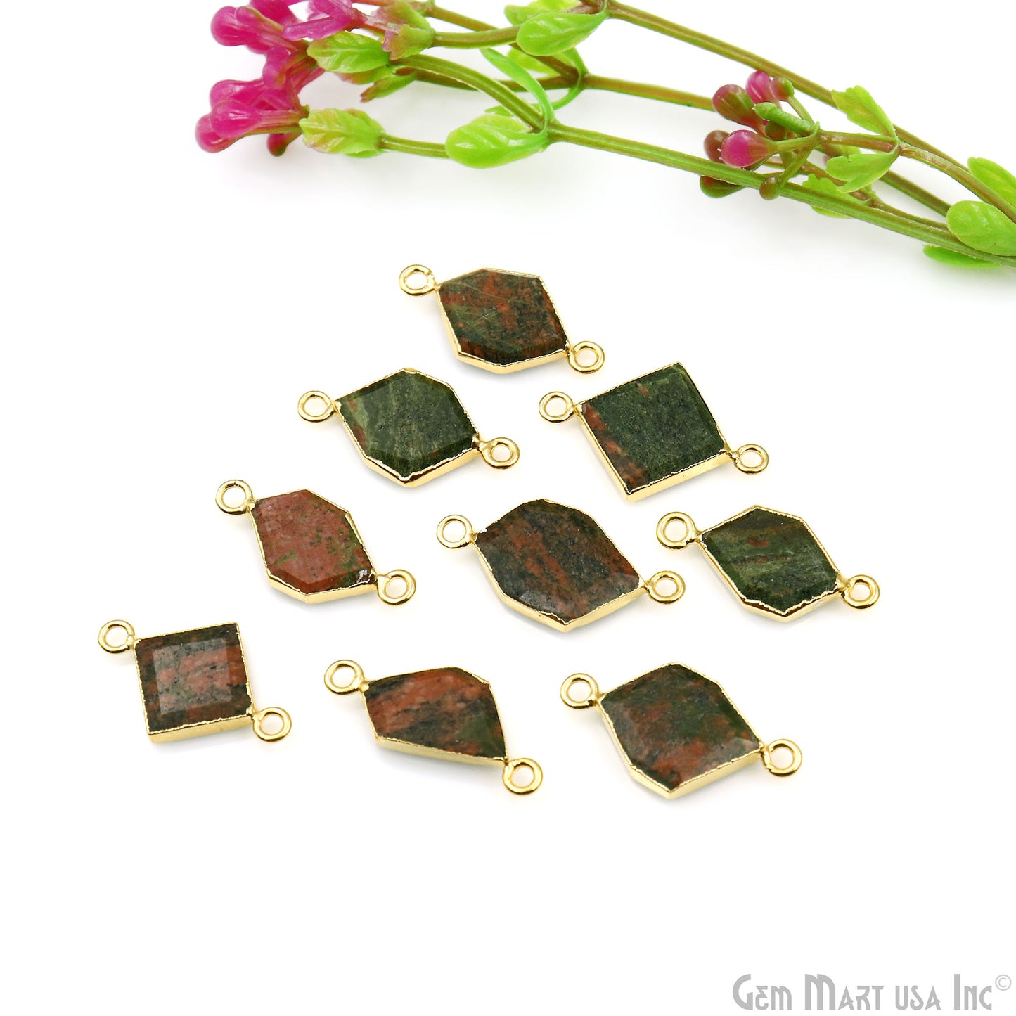 Rough Gemstone 22x15mm Gold Electroplated Double Bail Charm Connector