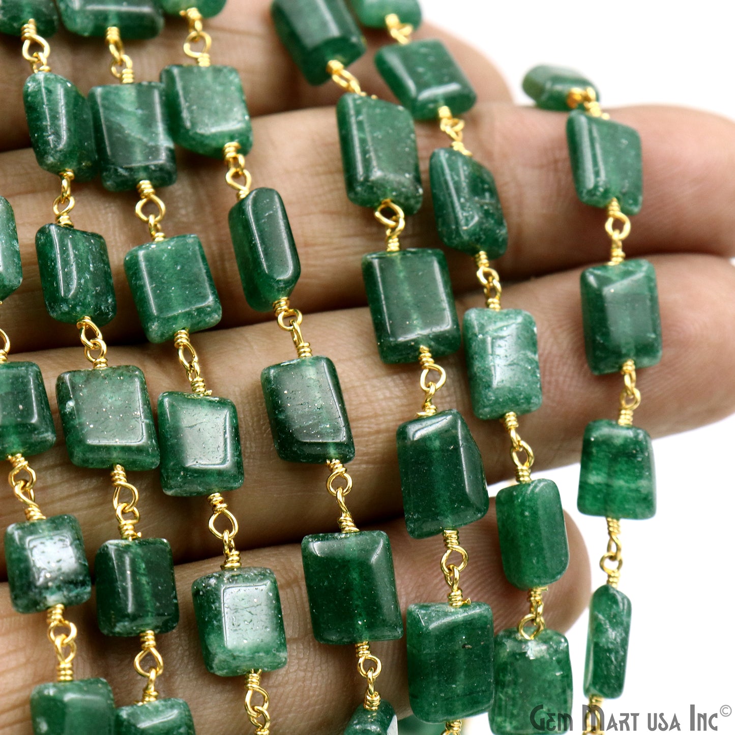 Aventurine 9x7mm Tumble Beads Gold Plated Rosary Chain