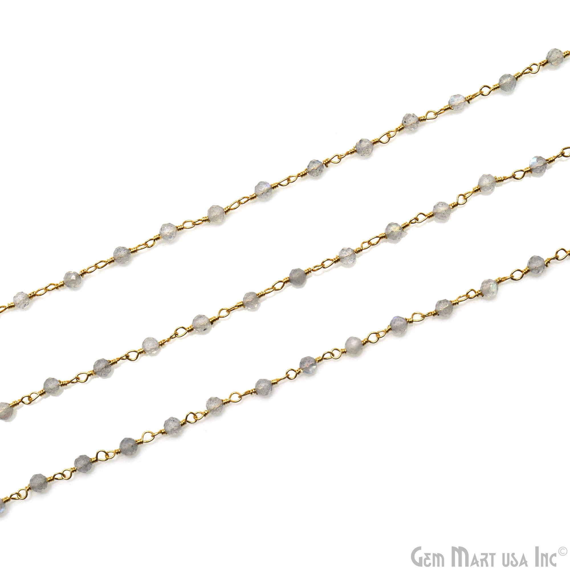 Labradorite 3-3.5mm Gold Plated Wire Wrapped Beads Rosary Chain (763745435695)