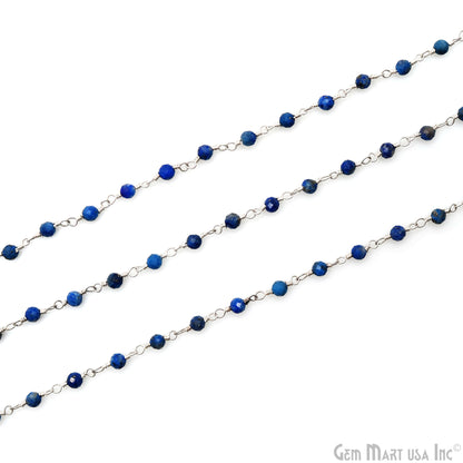 Lapis Faceted Beads 3-3.5mm Silver Plated Wire Wrapped Rosary Chain