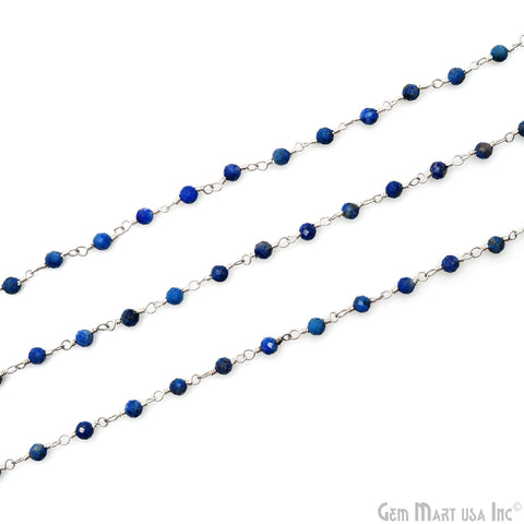Lapis Faceted Beads 3-3.5mm Silver Plated Wire Wrapped Rosary Chain