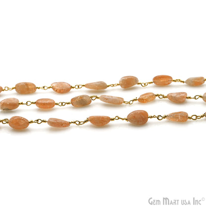 Sunstone 12x5mm Tumble Beads Gold Plated Rosary Chain