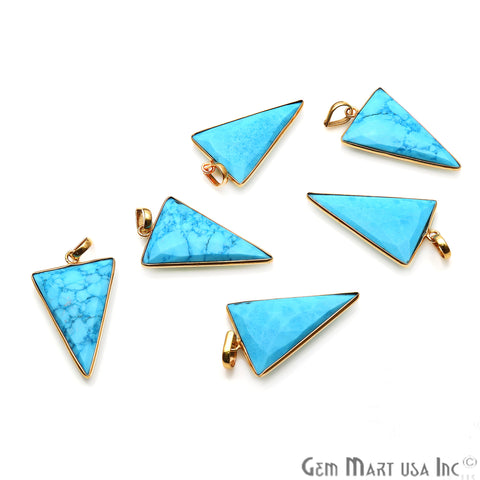 Turquoise Triangle 35x21mm Gold Plated Bezel Gemstone Pendant - GemMartUSA