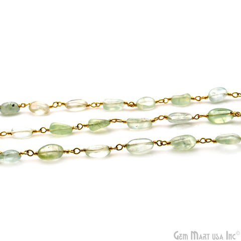 Prehnite 8x5mm Tumble Beads Gold Plated Rosary Chain