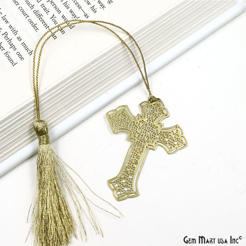 Metal Cross Bookmark With Tassel. Gold Bookmark, Reader Gift, Handmade Bookmark, Page Marker, Aesthetic Gift. 62x48mm