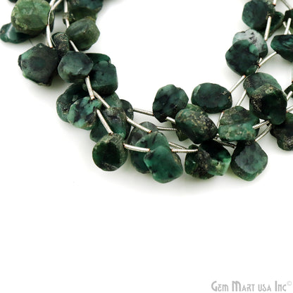 Rough Emerald Rough Beads, 9 Inch Gemstone Strands, Drilled Strung Briolette Beads, Free Form, 13x10mm