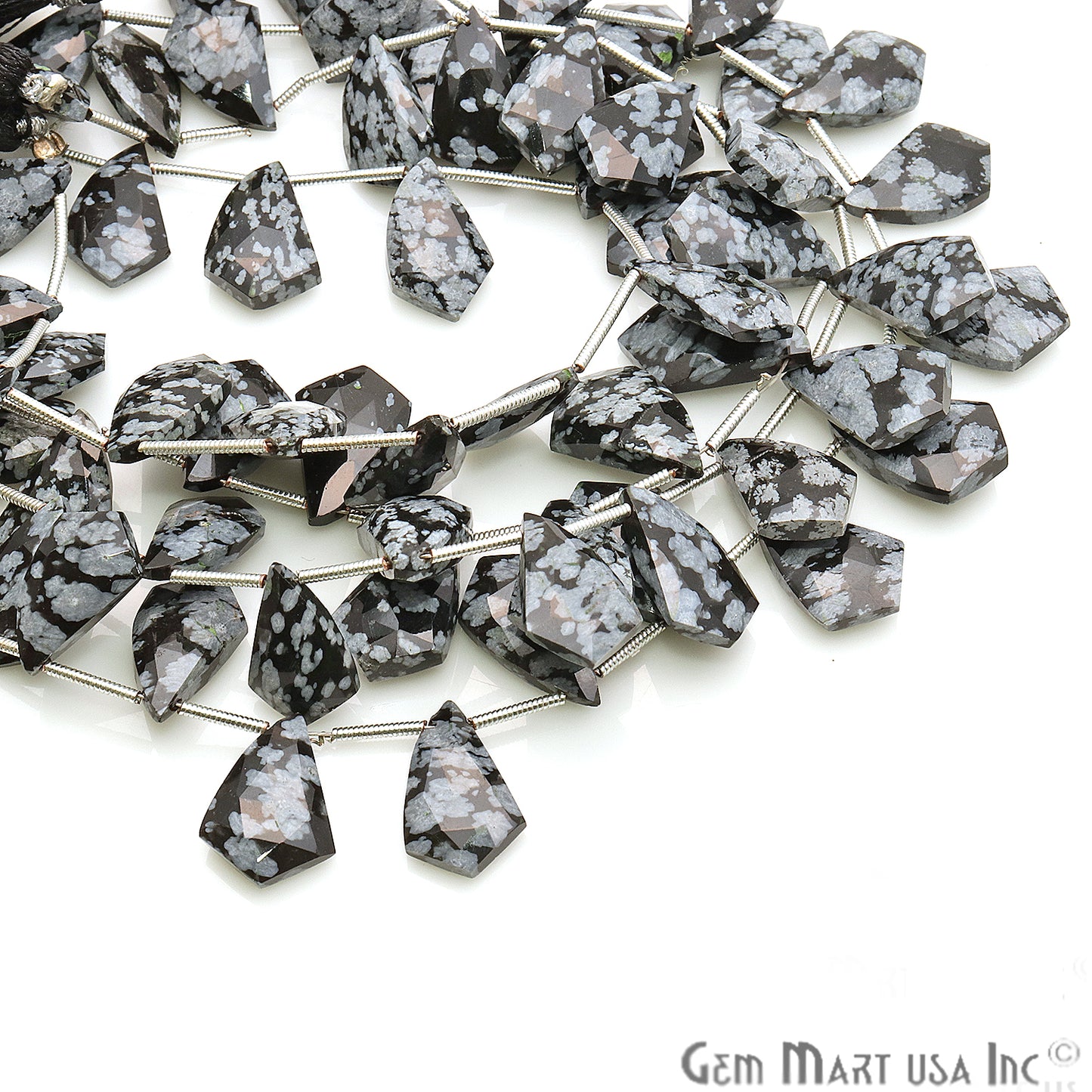 Black Obsidian Gemstone 15x10mm Silver Wire Beaded Handmade Rondelle - GemMartUSA