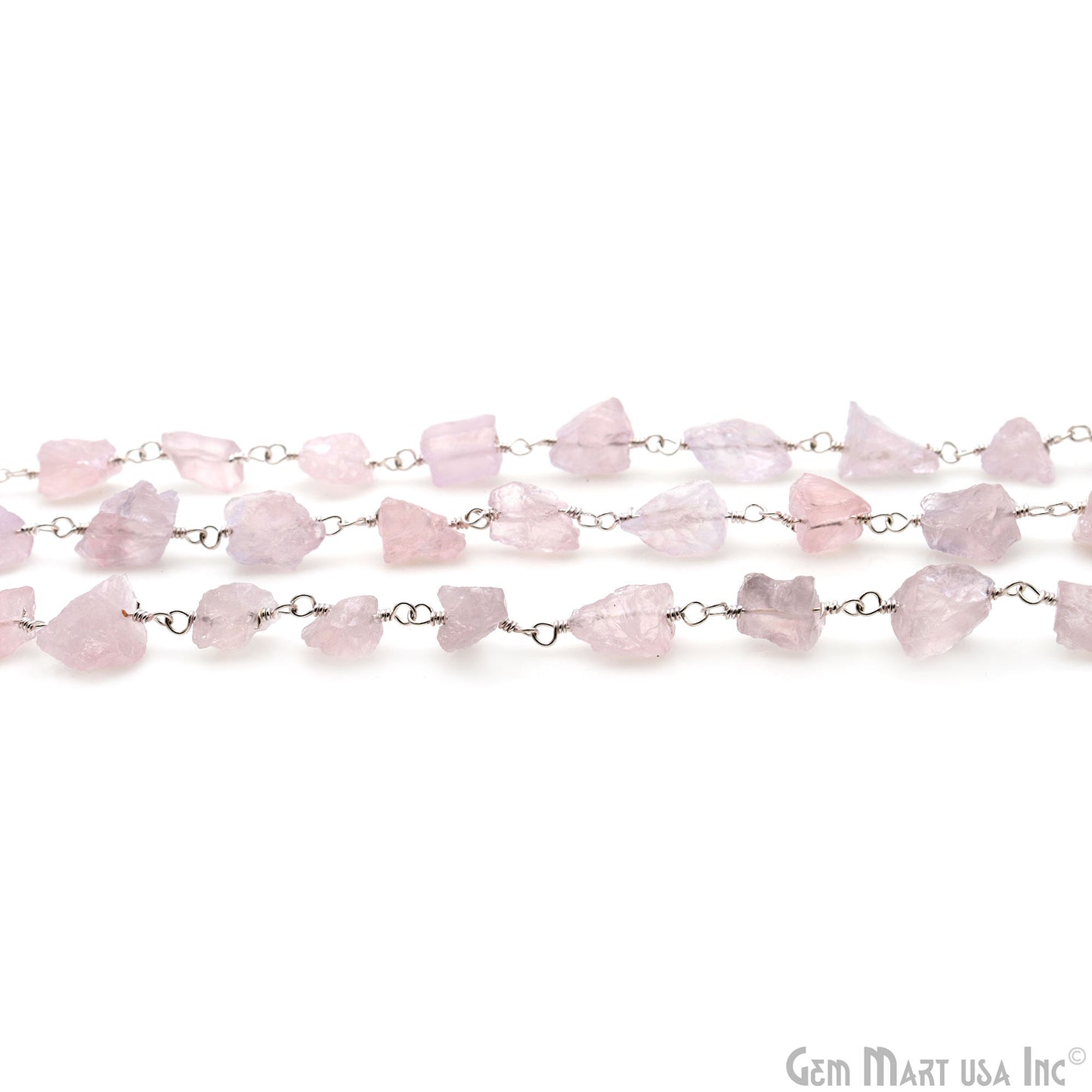 Rose Quartz Free Form Nugget 6-8mm Silver Plated Rosary Chain