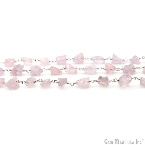 Rose Quartz Free Form Nugget 6-8mm Silver Plated Rosary Chain