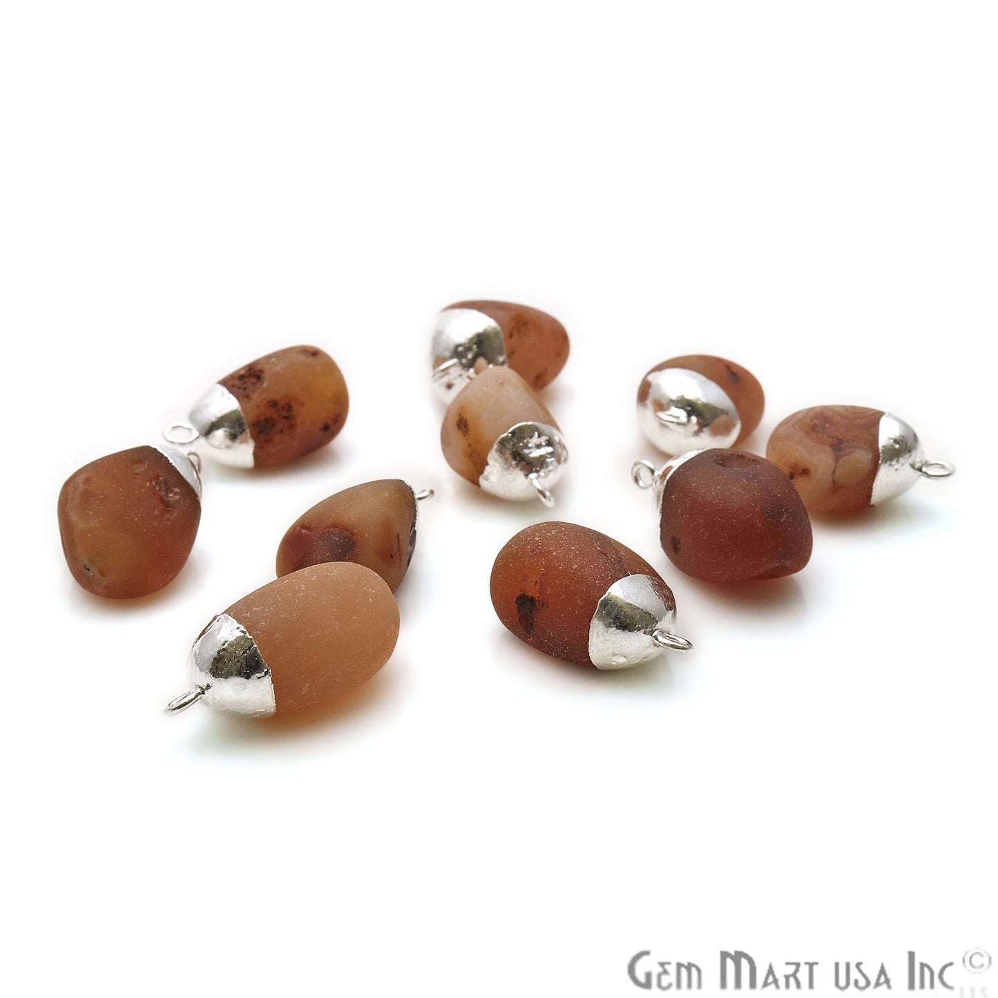 Rough Carnelian Matte Beads Organic 24x16mm Silver Electroplated Pendant Connector - GemMartUSA