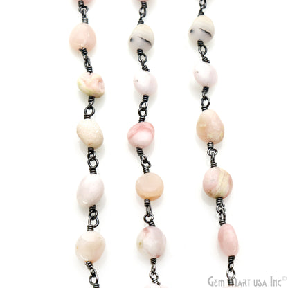 Pink Opal 8x5mm Tumble Beads Oxidized Rosary Chain