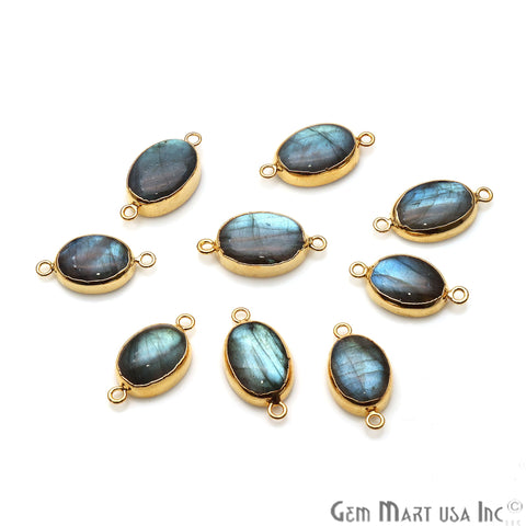 Labradorite Cabochon 23x12mm Oval Gold Electroplated Double Bail Gemstone Connector - GemMartUSA
