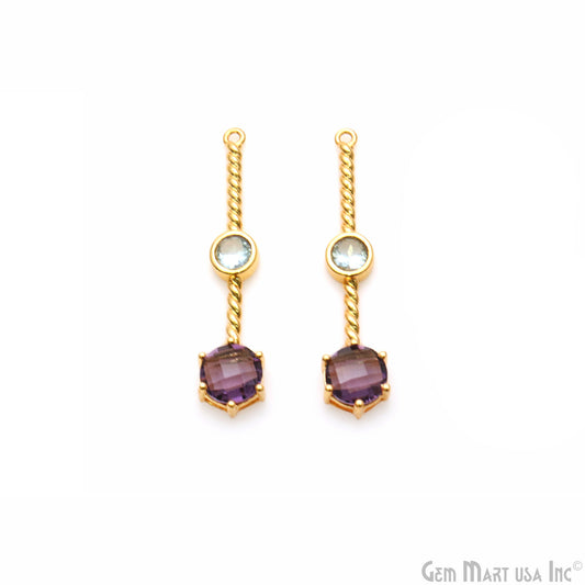 Amethyst & Blue Topaz Long Gemstone Gold Plated Earring Connector