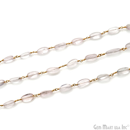 Rose Quartz 12x5mm Tumble Beads Gold Plated Rosary Chain