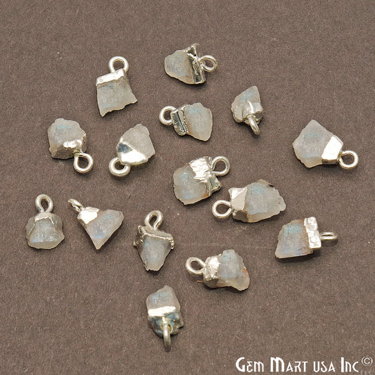 Rough Rainbow Moonstone Gemstone 13x7mm Organic Silver Edged Connector - GemMartUSA