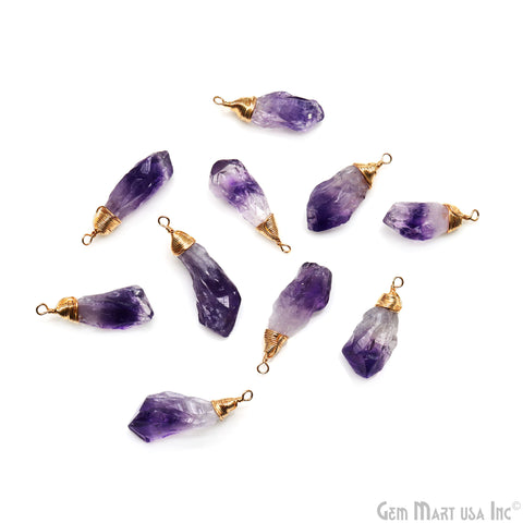 Rough Amethyst Free Form 32x8mm Gold Electroplated Connector