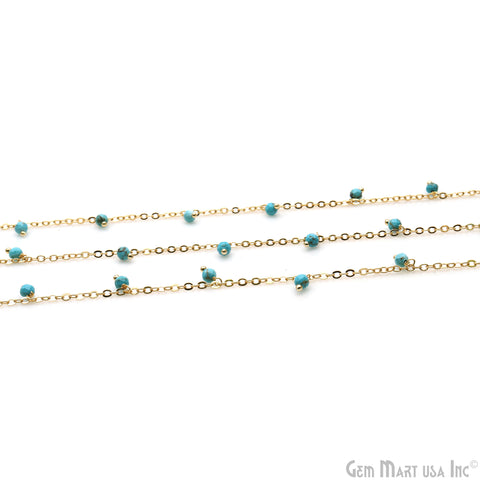 Turquoise Faceted Beads Gold Plated Wire Wrapped Cluster Rosary Chain (762740867119)