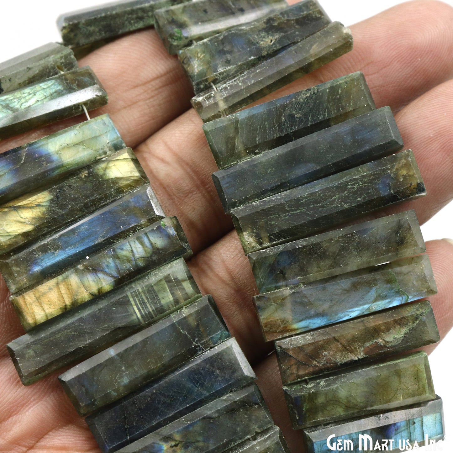 Labradorite Rectangle Beads, 9 Inch Gemstone Strands, Drilled Strung Briolette Beads, Rectangle Shape, 28x10mm