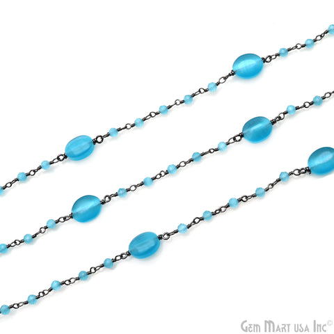 Turquoise Blue Monalisa 10x7mm Smooth Tumble Beads & 2.5-3mm Round Beads Gold Plated Rosary