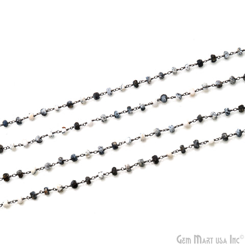 Dendrite Opal 5-6mm Oxidized Wire Wrapped Rondelle Faceted Bead Rosary Chain