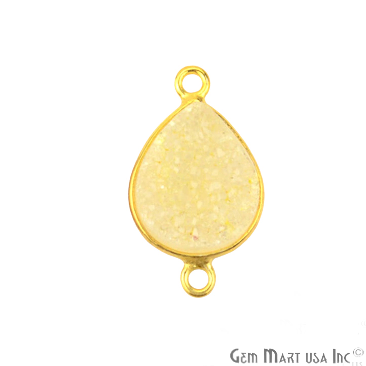 Yellow Color Druzy 10x12mm Pears Gold Bezel Double Bail Gemstone Connector - GemMartUSA