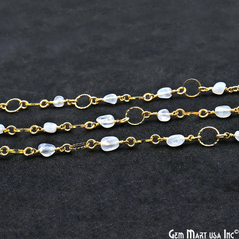Rainbow Moonstone With Gold Round Finding Rosary Chain