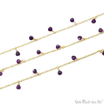 Amethyst Heart 5mm Gold Wire Wrapped Dangle Rosary Chain