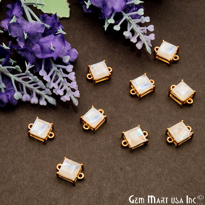 Rainbow Moonstone Prong Setting Gold Plated Flashy Gemstone Connector - GemMartUSA