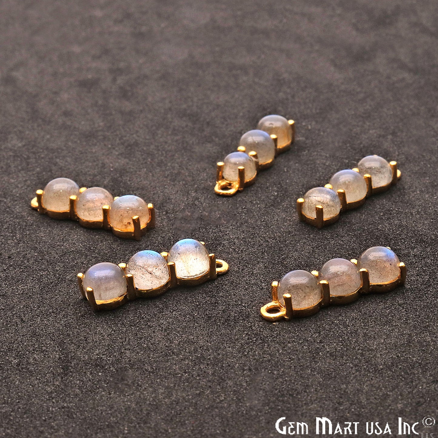 Labradorite Gemstone 22x6mm Prong Setting Gold Plated Component Connector - GemMartUSA