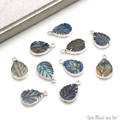 Labradorite Leaf 12x16mm Silver Edged Pendant Connector - GemMartUSA