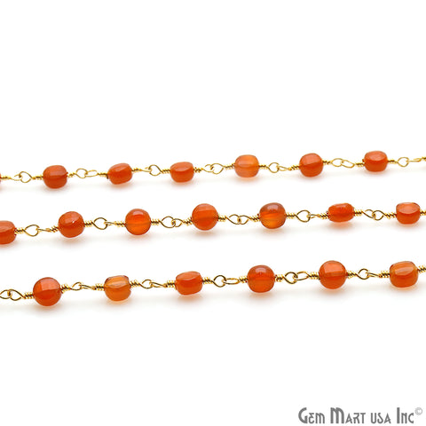 Carnelian Faceted 3-4mm Gold Wire Wrapped Rosary Chain - GemMartUSA