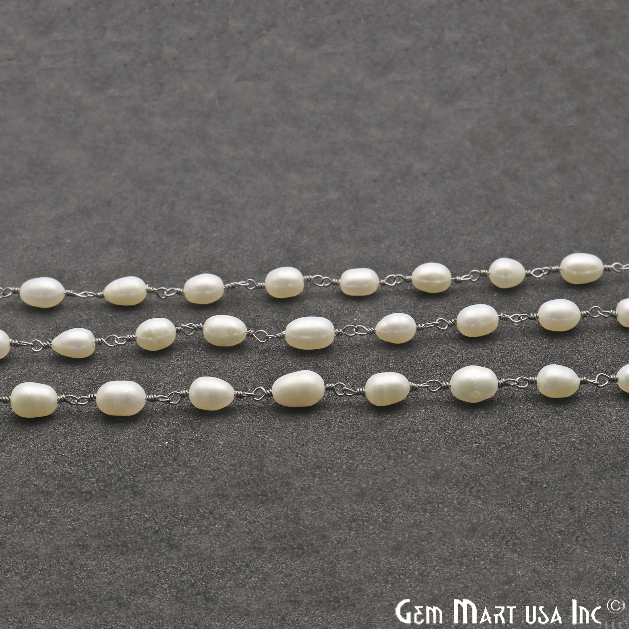 Pearl Oval 7x5mm Oxidized Wire Wrapped Gemstone Rosary Chain - GemMartUSA