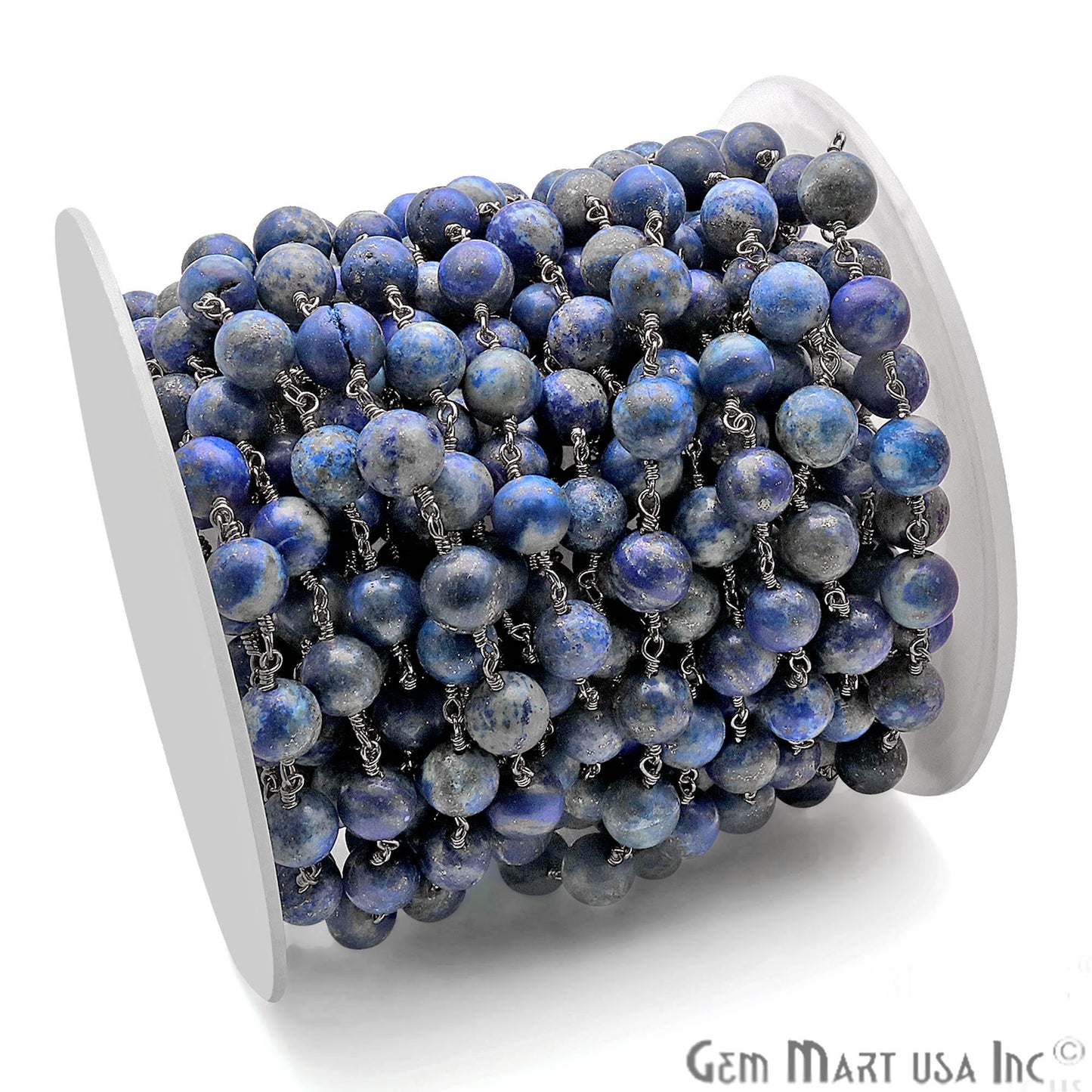 Lapis Smooth Beads 8mm Oxidized Wire Wrapped Gemstone Rosary Chain - GemMartUSA