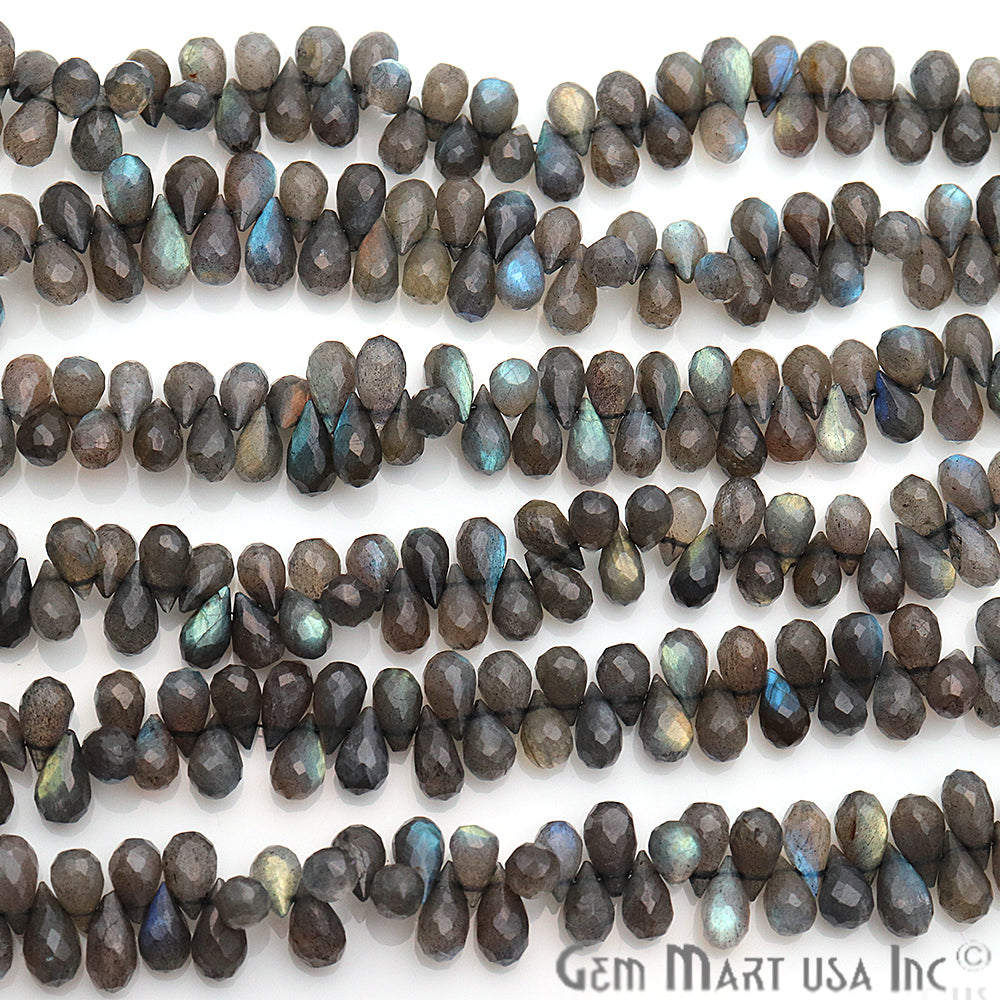 Labradorite Teardrops Faceted Gemstone 12x6mm Rondelle Beads - GemMartUSA