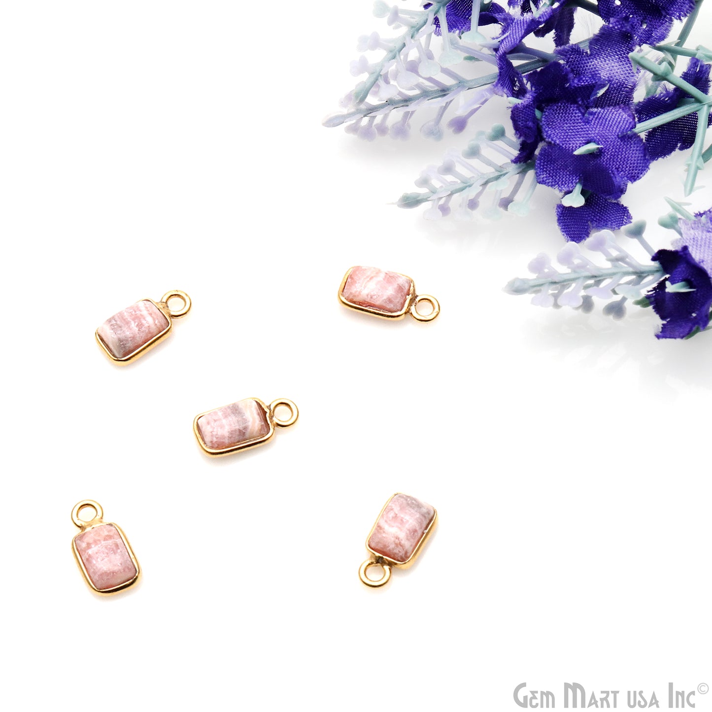 Strawberry Quartz Cabochon 6x4mm Rectangle Gold Plated Bezel Connector