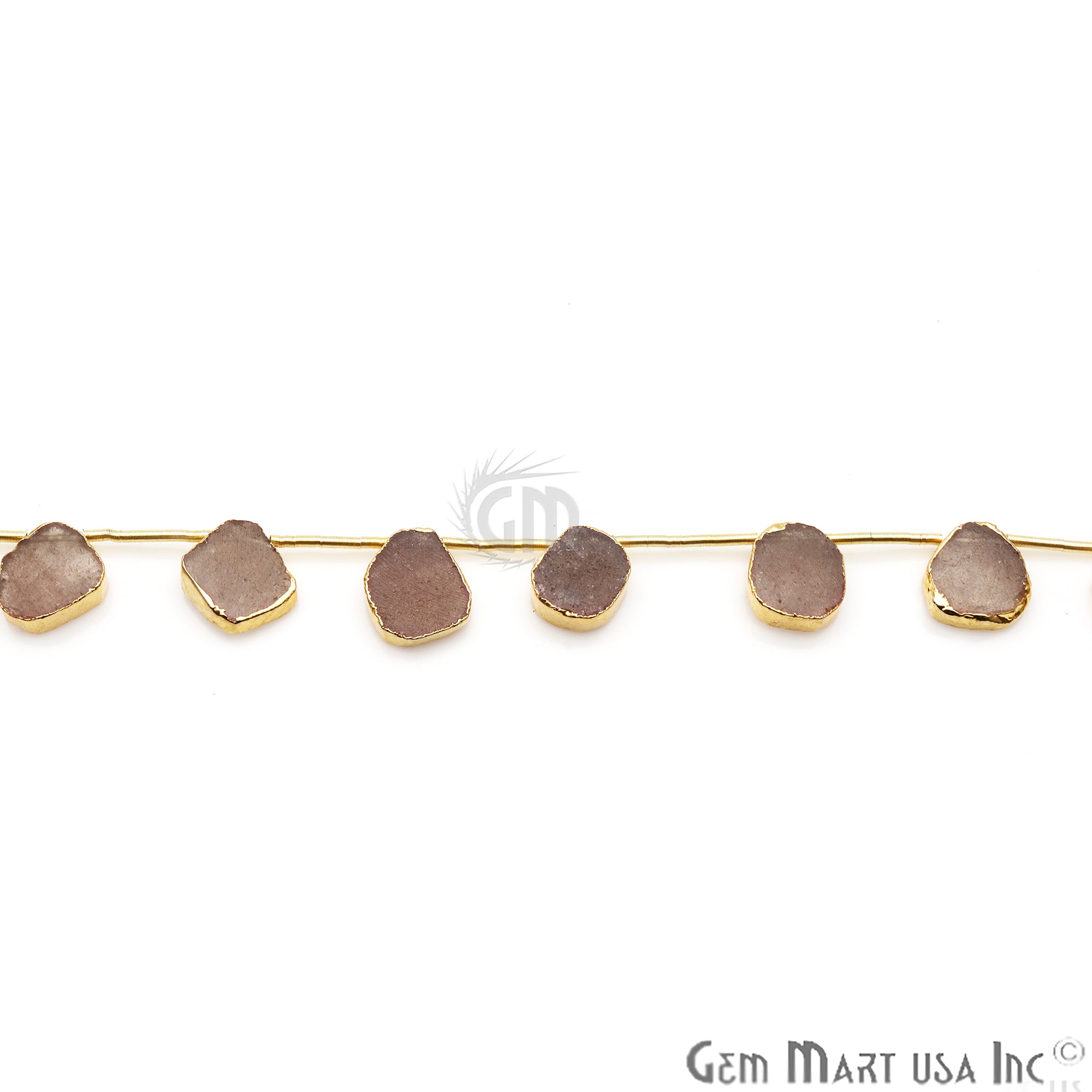 Strawberry Quartz Free Form Gold Electroplated 18x15mm Crafting Beads Gemstone 9 Inch Strands - GemMartUSA