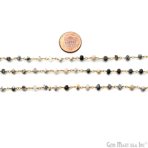 Dendrite Opal 4mm Gold Plated Beaded Wire Wrapped Rosary Chain