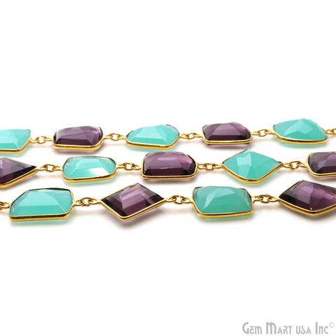 Aqua Chalcedony & Amethyst 10-15mm Faceted Free Form Connector Chain