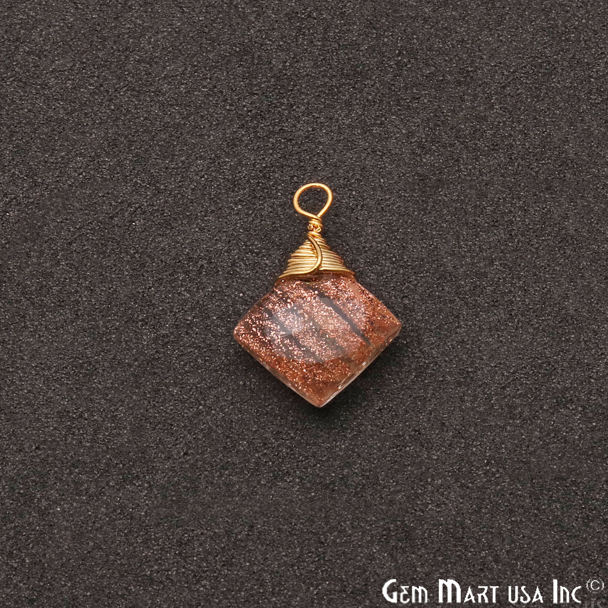 Copper Infused Square 10mm Gold Plated Wire Wrapped Gemstone Connector - GemMartUSA