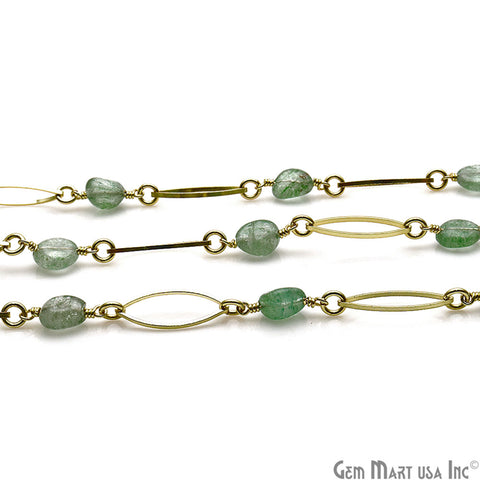 Aventurine With Gold Plated Marquise Finding Rosary Chain - GemMartUSA