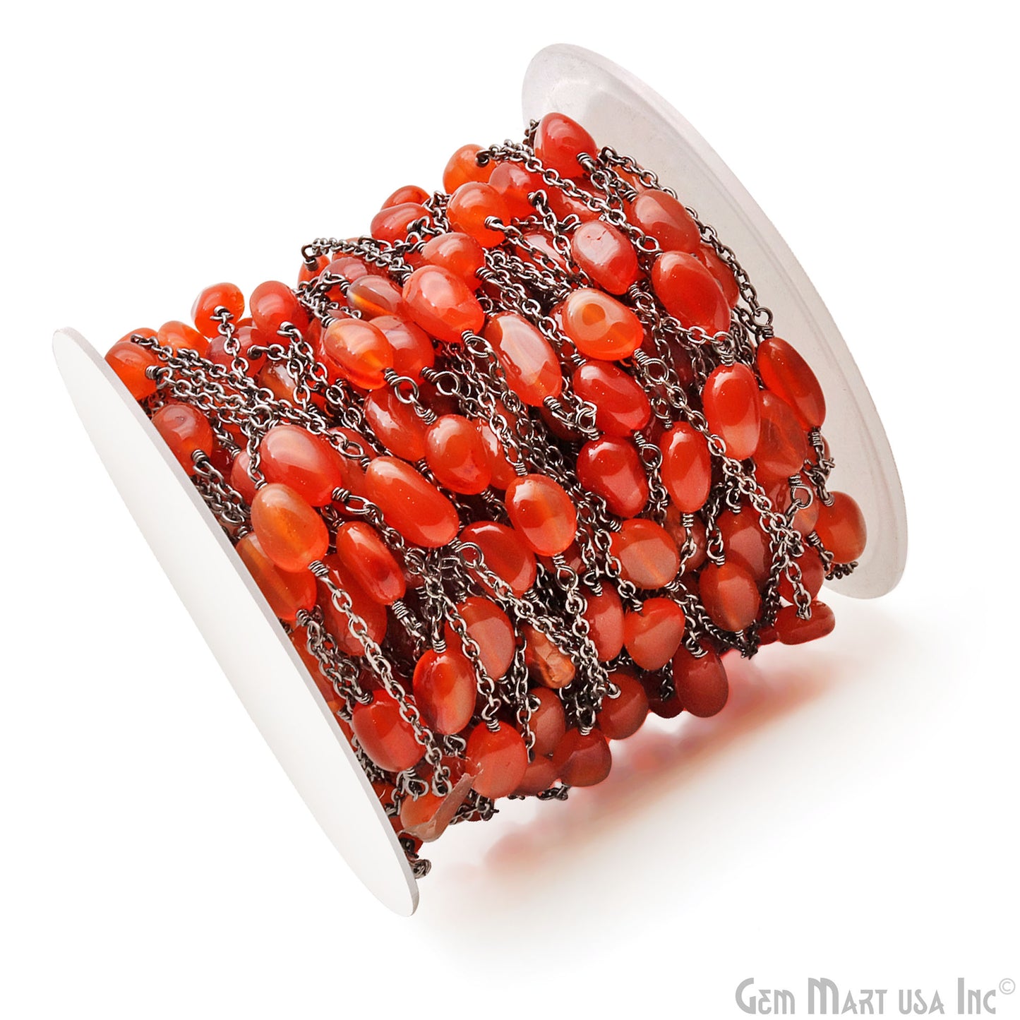 Carnelian Tumble Beads 10x6mm Oxidized Wire Wrapped Rosary Chain