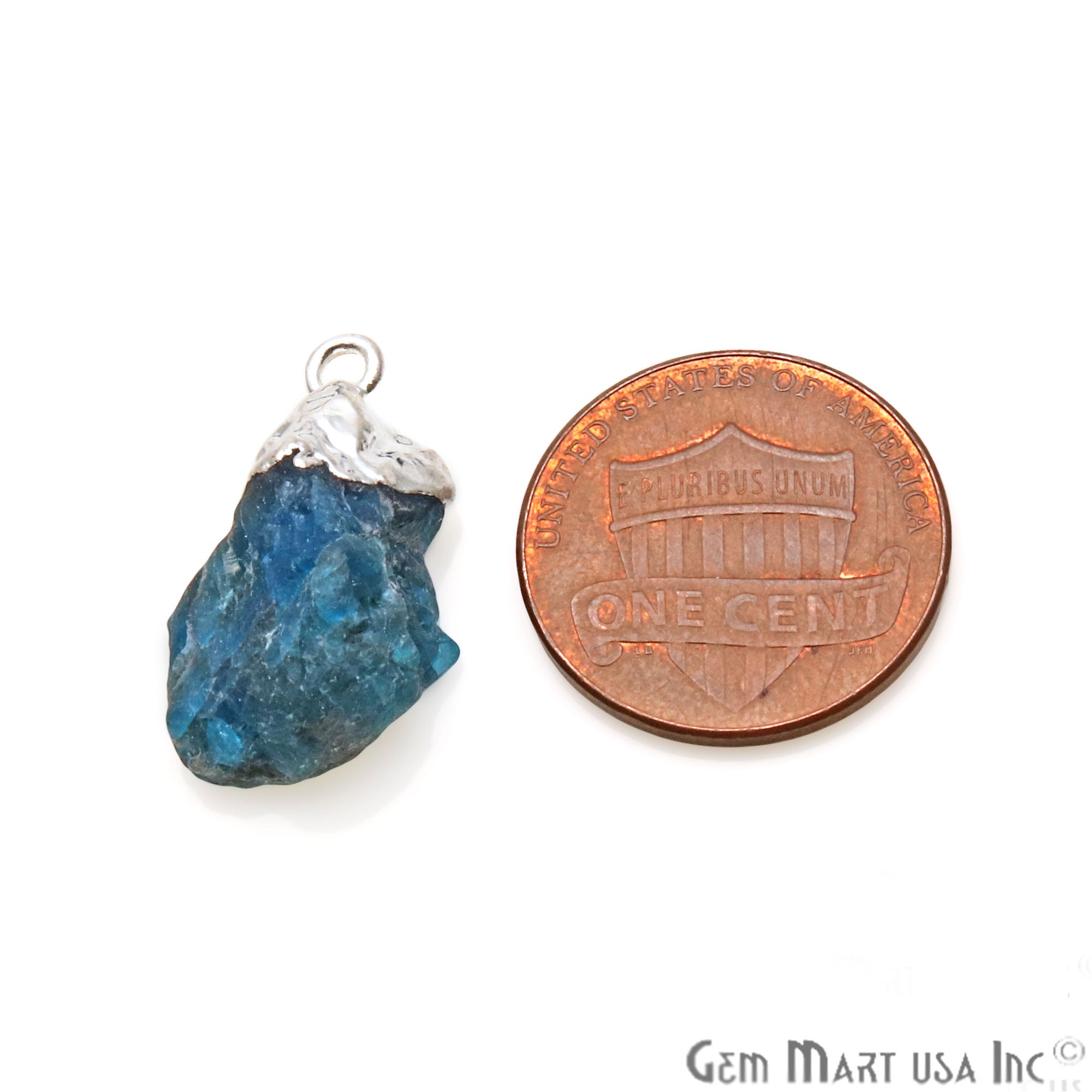 Rough Neon Apatite Organic 20x14mm Silver Electroplated Pendant Connector - GemMartUSA